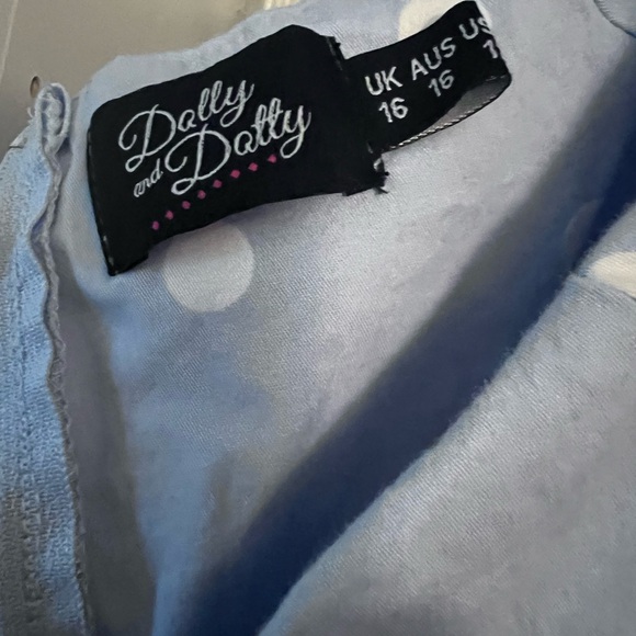 Dolly and Dotty Lily off the shoulder polka dot dress in baby blue & white - Picture 3 of 4